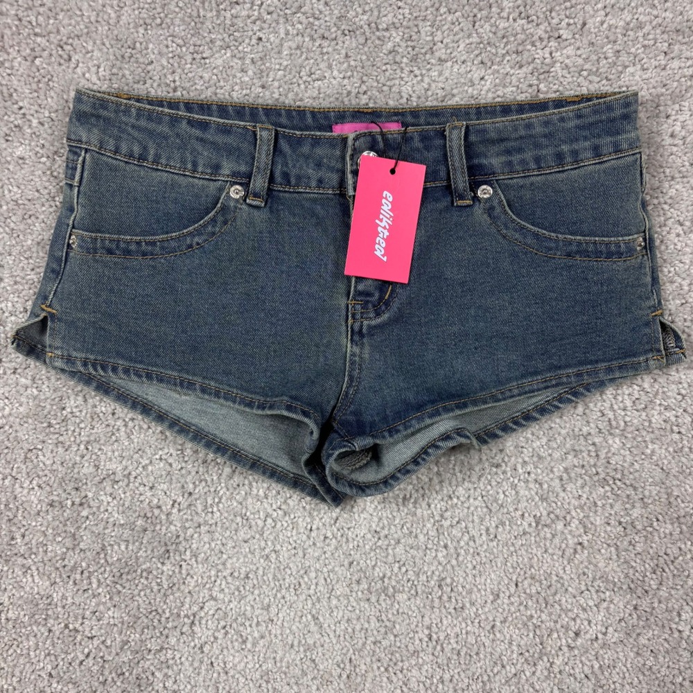 Edikted Blue Washed Low Rise Micro Denim Shorts S19328 Womens Size S NEW